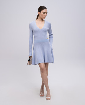 Balmain Блакитна сукня міні в рубчик EF1R9857KI09
