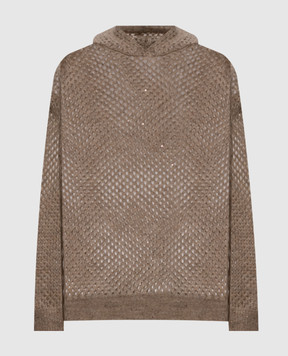 Brunello Cucinelli Коричневий ажурний светр з вовною MPS732409P