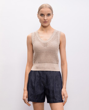 Brunello Cucinelli Бежевый ажурный топ с пайетками MDV796800