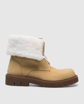 Bottega Veneta Бежевые ботинки Haddock с нубуком на меху 796712V3J01