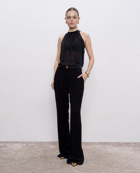 Balmain Черный топ из шелка с драпировкой. EF0IA005SB04
