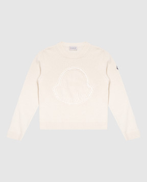 Moncler ENFANT Детский белый джемпер из шерсти и кашемира с логотипом. J29549C00003M4281810