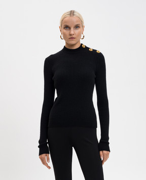 Balmain Чорний джемпер в рубчик з кашеміру та вовни FF0KD095KJ17