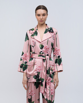 Dolce&Gabbana Рожева блуза із шовку в квітковий принт F5T44TFSA7D