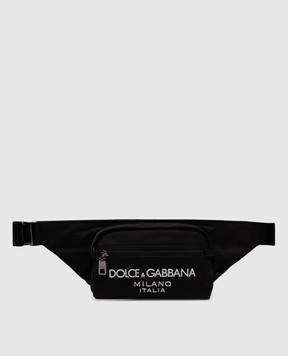 Dolce&Gabbana Чорна поясна сумка з фактурним логотипом BM2218AG182