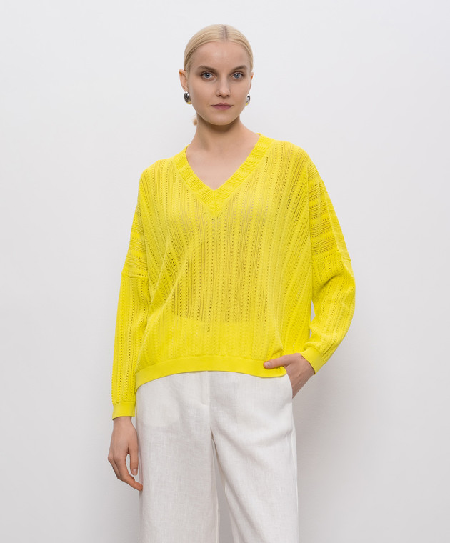 Solotre Жовтий пуловер в ажурний візерунок M3D0050D зображення 3
