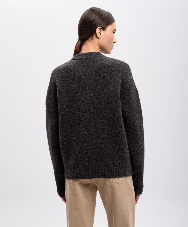 Ami Paris Серый свитер с шерстью альпаки с логотипом узором UKS025KN0032 изображение 4