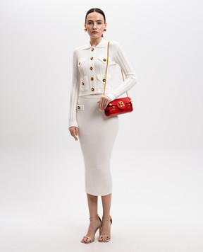 Balmain Біла спідниця міді в рубчик з брендовими заклепками EF1LD022KI10