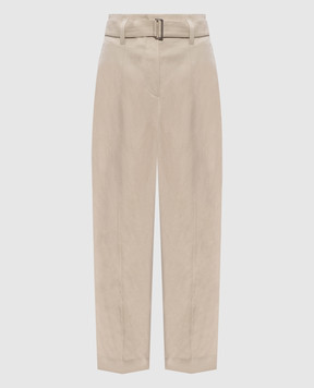 Brunello Cucinelli Бежевые брюки Corset с льном MH544P8762