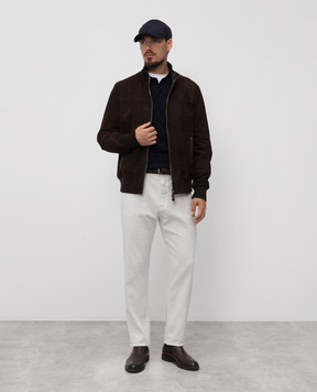 Canali Синє поло з вовни мериноса у візерунок MK02358C1134