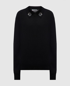 Jil Sander Черный джемпер из шерсти с металлическими брошями с гравировкой логотипа. J02GP0183J14723