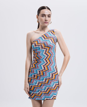 Missoni Голубое мини платье на одно плечо в узор MS25SQ2MBC005J