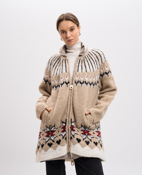 Twinset Бежевая комбинированная куртка с жаккардовым узором PA73BA
