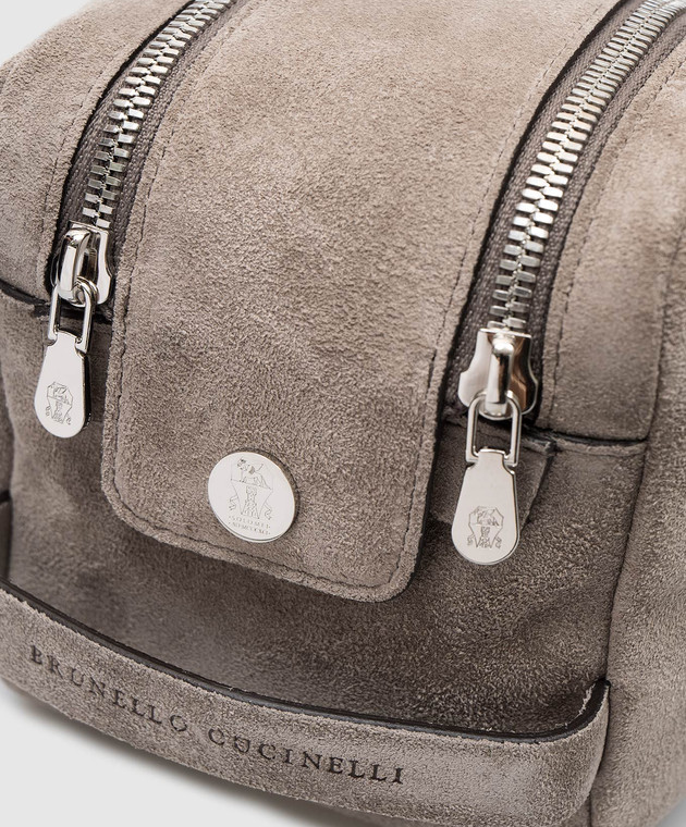 Brunello Cucinelli Сірий замшевий несесер з логотипом MWAEBU334 зображення 3