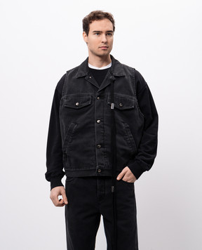 Ann Demeulemeester Чорний джинсовий жилет з брендовими стрічками B0010293FA039