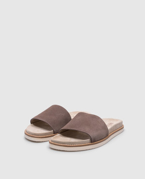 Brunello Cucinelli Коричневые замшевые шлепанцы MZUSILY236