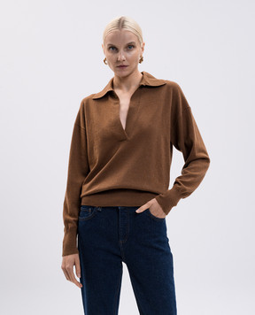 Tom Ford Коричневий пуловер з кашеміру з коміром-поло MAK1391YAX899