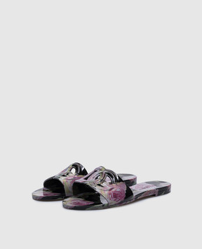 Dolce&Gabbana Черные лакированные шлепанцы в цветочный принт. CW2215A6L05