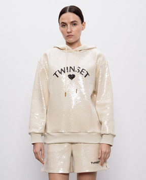 Twinset Бежевые худи в пайетке с логотипом 251LL2SAA