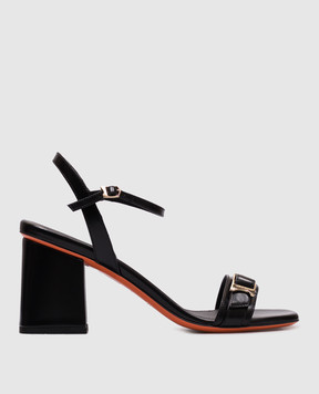 Santoni Черные кожаные глянцевые босоножки WHVT70836HA2TLPH
