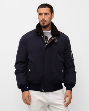 Brunello Cucinelli Синій пуховик з овчиною MV4061625