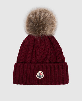 Moncler Бордова шапка з вовни та кашеміру з помпоном K20933B00063M1127