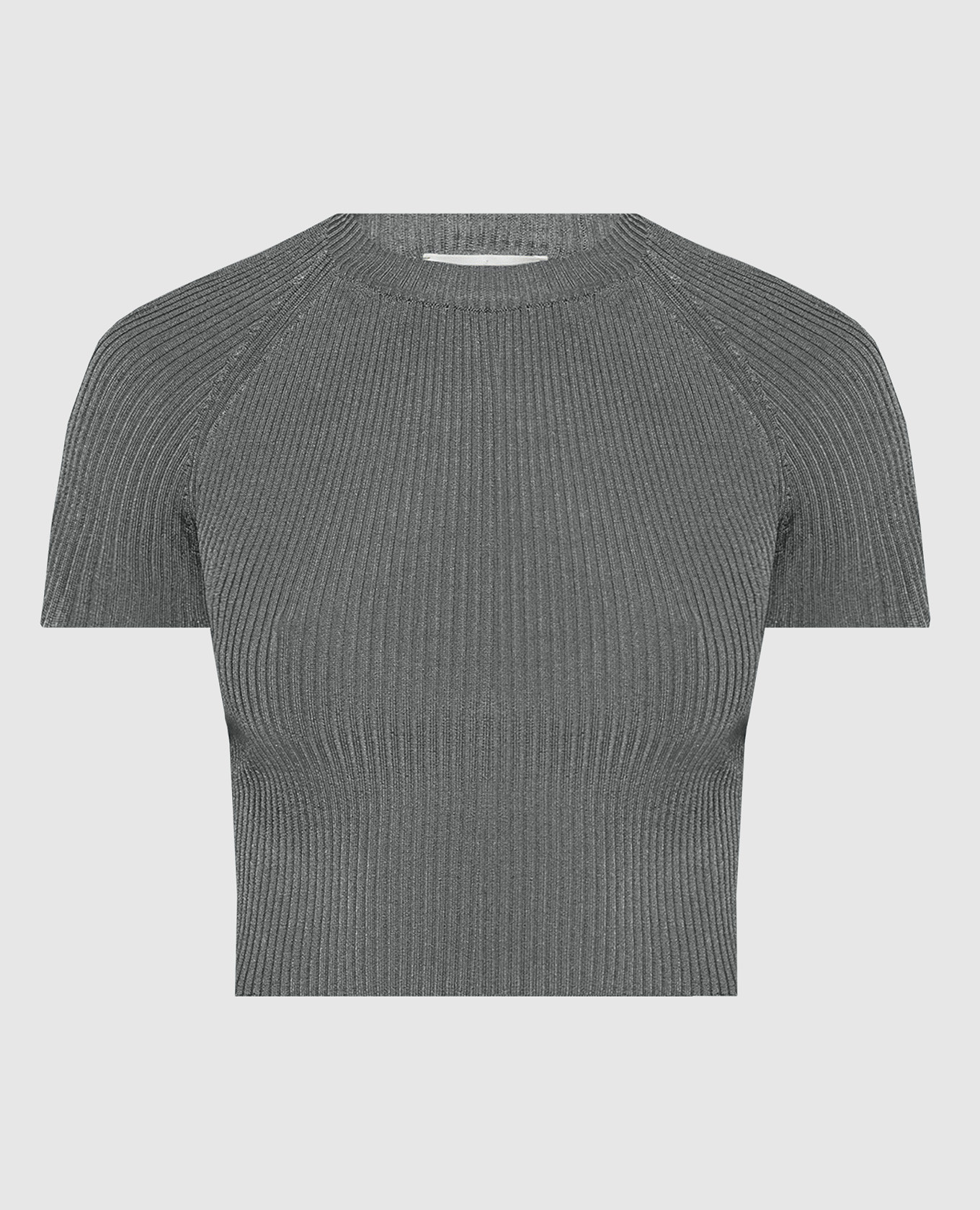 Gray ribbed top with an open back