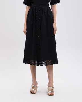 Twinset Черная юбка миди с кружевом 251TT2095