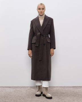 Brunello Cucinelli Коричневе двобортне пальто з вовни і кашеміру MD5329893