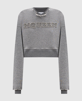 Alexander McQueen Серый укороченный свитшот с логотипом 815584QLAD8