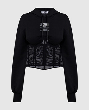 Versace Jeans Couture Чорне корсетне худі з принтом логотипа 76HAI301F0010