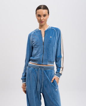 Palm Angels Голубая велюровая спортивная куртка с лампасами PWBD063S25FAB001