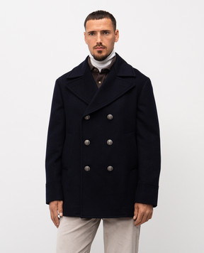 Brunello Cucinelli Синє двоборте укорочене пальто з вовни MY4967026K