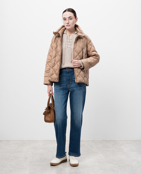 Max Mara Коричнева стьобана пухова куртка PISOFT з логотипом PISOFT