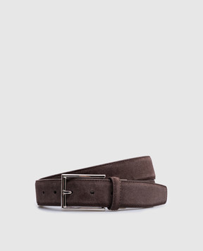 Canali Коричневый замшевый ремень с гравировкой логотипа. KB0047750C