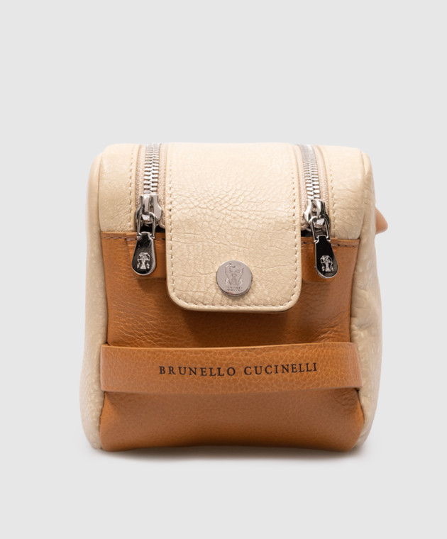 Brunello Cucinelli Бежевый кожаный несесер с логотипом MWIVU334 изображение 3