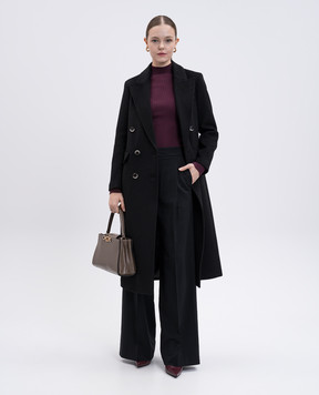 Twinset Черное двубортное пальто с шерстью 252LI2BBB