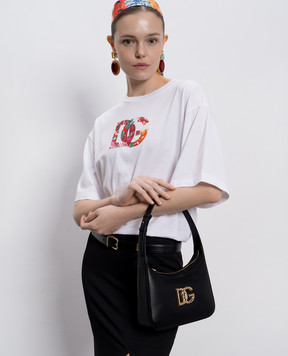 Dolce&Gabbana Чорна шкіряна сумка-хобо 3.5 з монограмою логотипа BB7598AW576