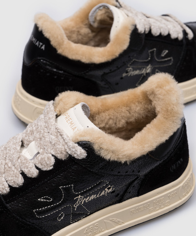 Premiata Черные кожаные кроссовки QUINND на меху QUINND7081M изображение 5