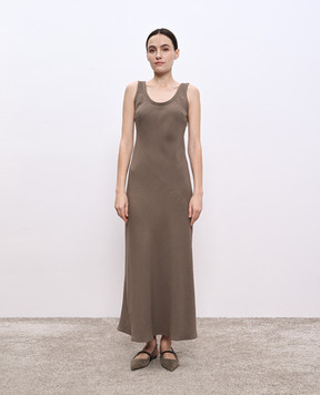 Brunello Cucinelli Коричнева сукня з льоном з ланцюжком моніль MH126A5316