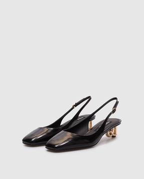Dolce&Gabbana Черные кожаные глянцевые слингбеки с монограммой логотипа. CG0913A1037