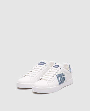 Dolce&Gabbana Белые кожаные кроссовки с логотипом. CK2318A6H53