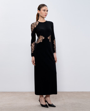 Max Mara Чорна сукня міді з вовною з мереживом ENZIANA