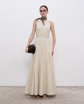 Brunello Cucinelli Бежевое платье макси в узор. MQ994A5343