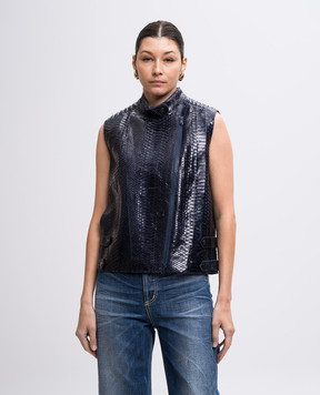 Brunello Cucinelli Синий жилет из кожи питона M0CUR2522