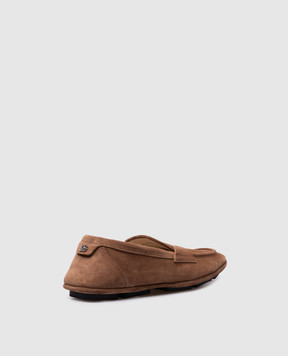 Dolce&Gabbana Коричневі замшеві мокасини з металевим логотипом DG A50599AS707