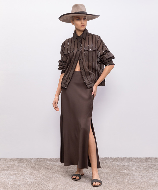 Brunello Cucinelli Коричневая юбка с разрезами M0H38G3396 изображение 2