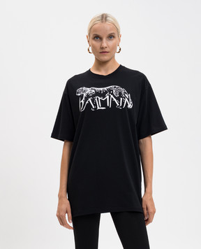 Balmain Чорна футболка з принтом FF0EH005GF22