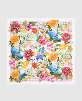 Dolce&Gabbana Белый платок из шелка в цветочный принт. FN092RGDCV8