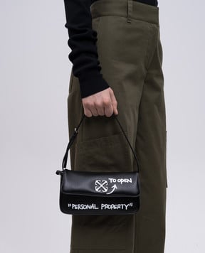 Off-White Черная кожаная сумка кросс-боди Jitney 0.7 Quote OWNN18BC99LEA001
